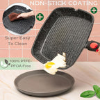 Moss & Stone Square Grill Pan for Indoor Cooking, 11-Inch Nonstick Griddle Skillet with Removable Handle, RV Die-Cast Aluminum Stove Top Grill Pan for Meats & Vegetables, Detachable Handle