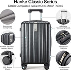 Hanke 20 Inch Carry On Luggage 22x14x9 Airline Approved Lightweight PC Hard Shell Suitcases with Wheels Travel Luggage Rolling Suitcase Travel Luggage Bag for Weekender(Jet Black)