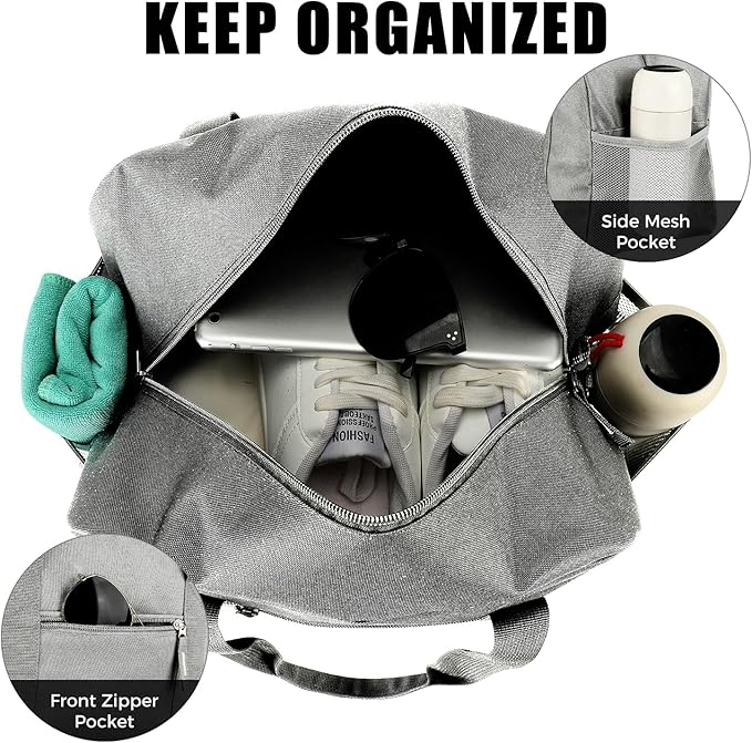 Uarition 14 inch Small Gym Bag for Men & Women, Mini Duffle Bag for Travel Sports, Lightweight Carry On Duffel Bag, Grey