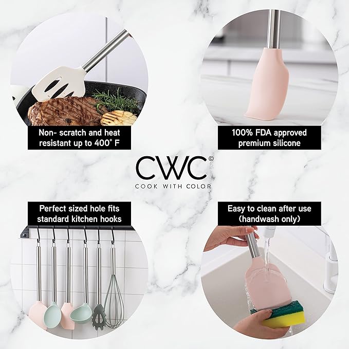 COOK WITH COLOR Silicone Cooking Utensils, Kitchen Utensil Set, Easy to Clean Silicone Kitchen Utensils, Cooking Utensils for Nonstick Cookware, Kitchen Gadgets Set, 10 Pieces, Mint