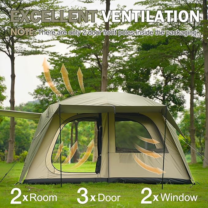 Vidalido 4-6 Person Camping Tent with 3 Door 2 Room Large Family Cabin Tents, Double Layer Waterproof Portable Glamping Tent, Big Tents for Outdoor Camping Hiking and Backpacking