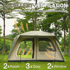 Vidalido 4-6 Person Camping Tent with 3 Door 2 Room Large Family Cabin Tents, Double Layer Waterproof Portable Glamping Tent, Big Tents for Outdoor Camping Hiking and Backpacking