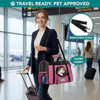 PetAmi Airline Approved Pet Carrier for Cats & Small Dogs, Soft Sided TSA Travel Carrier Bag Sherpa Bed, Breathable Mesh Ventilation, Collapsible Bowl, Fit Under Seat, Up to 18 lbs, Small Heather Pink