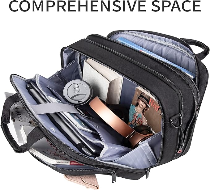 EMPSIGN Stylish Laptop Bag Briefcase, 17.3 Inch Laptop Case Expandable Messenger Bag for Men Water Repellent, RFID Blocking Office Carrying Shoulder Bag for Work Business Travel-Black