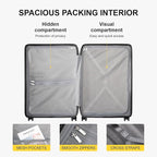 LEVEL8 Checked Luggage, Large Suitcase, Lightweight Luminous Textured Tsa Approved Medium Hardside Luggages with 8 Spinner Wheels, 24 Inch, Dark Grey