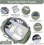 Travel Duffel Bag for Women, Carry-on Overnight Weekender Bags with Wet Pocket & Toiletry Bag, For Spirit Airlines 18x14x8 Personal Item Bag,Small,Olive Green