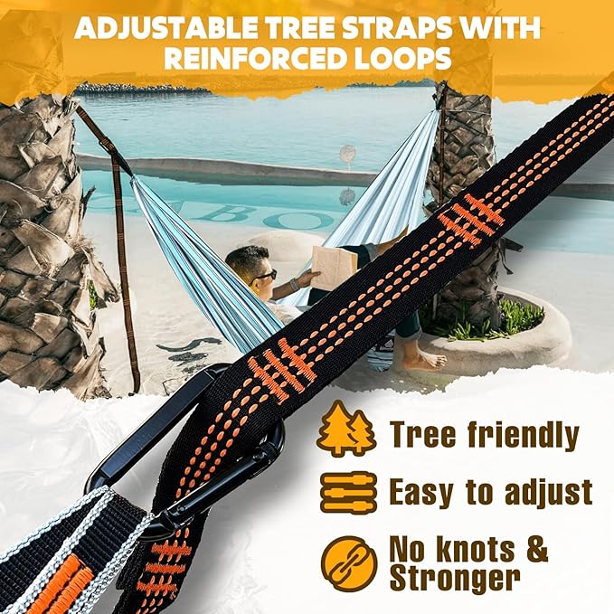 NATUREFUN Ultra-Light Travel Camping Hammock | 300kg Load Capacity,Breathable,Quick-Drying | 2 x Premium Carabiners,2 x Nylon Slings Included | Outdoor Indoor Garden