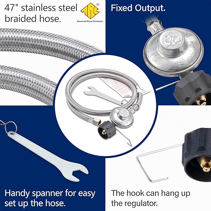 ARC Outdoor Propane Burner Stove, 13" Single Cast Iron Portable With Sturdy Stand, Adjustable Regulator, Stainless Steel Hose - Perfect for Outdoor Wok