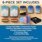8-Piece Deluxe Packing Cubes Compression For Travel - Maximize Space In Luggage With Hybridmax Double Capacity Design, Large Compression Packing Cubes, Luxury Suitcase Organizer Bags, Complete Set