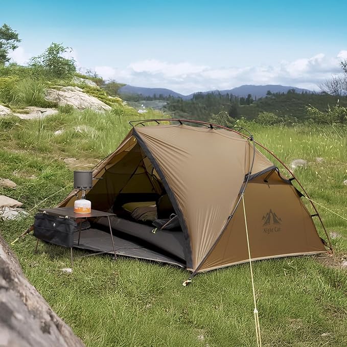 Night Cat Ultralight Backpacking Tent: Waterproof Lightweight Two People Camping Tent for Outdoor Hiking Trekking with Double Layers Aluminum Poles and Footprint
