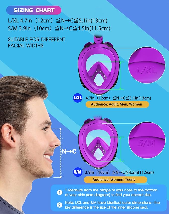 Greatever G2 Full Face Snorkel Mask with Latest Dry Top System,Foldable 180 Degree Panoramic View Snorkeling Mask with Camera Mount,Safe Breathing,Anti-Leak&Anti-Fog