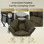 Oversized Padded Comfy Camping Chair for Adults, Portable Padded Lawn Chair, Weight Capacity 400 LBS, Heavy Duty Moon Leisure Folding Chair for Camping, Hiking, Carry Bag, Army Green (2 Pack)