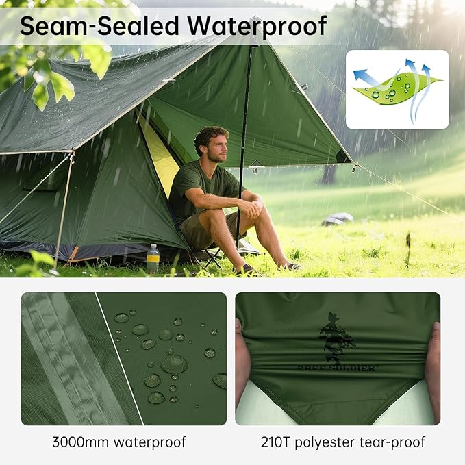 FREE SOLDIER Camping Tarp Waterproof Portable Multifunctional Outdoor Camping Traveling Awning Backpacking Shelter Rain Tarp (Dark Green 10×13ft)