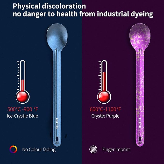 OUTXE Titanium Long Handle Spork and Spoon, 8.7-Inch Camping Set