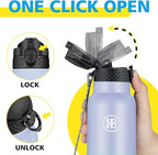 Han's Bottle Sports Water Bottle - 32 Oz, Straw Lid, Leak Proof, Vacuum Insulated Stainless Steel, Double Walled, Thermo Mug,Lilac green
