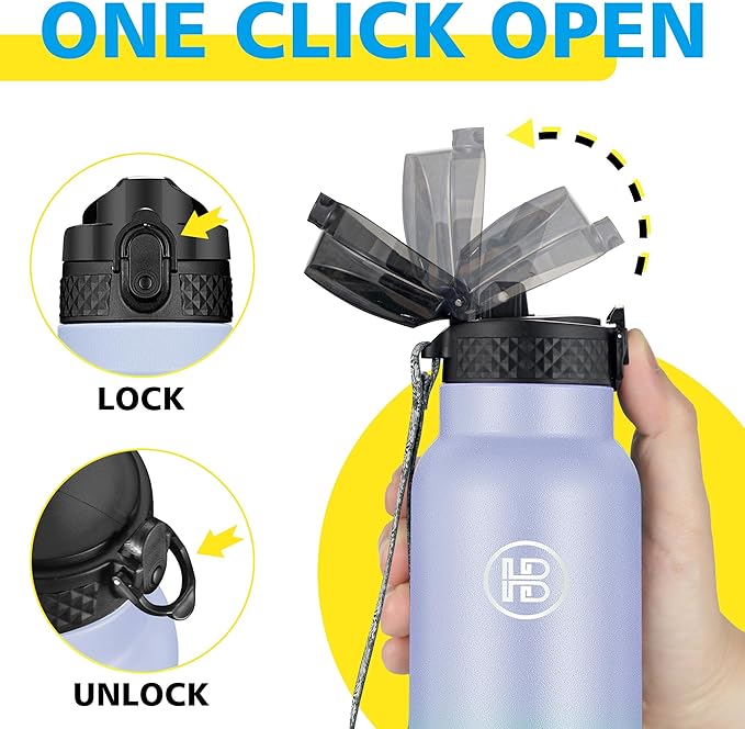Han's Bottle Sports Water Bottle - 32 Oz, Straw Lid, Leak Proof, Vacuum Insulated Stainless Steel, Double Walled, Thermo Mug,Lilac green
