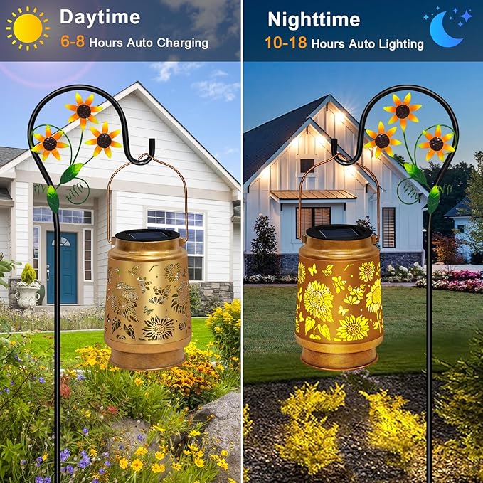 TEDOF Sunflower Hanging Solar Lanterns Outdoor Waterproof,Garden Decor Outside for Yard Patio Backyard Porch Lawn Front Tree, Mothers Day Gifts for Women Mom Grandma
