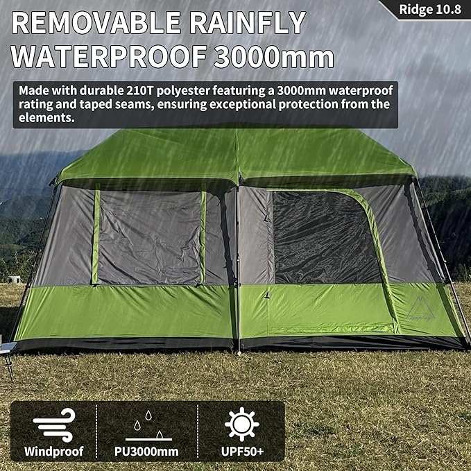 Tenplay 2-8Person Instant Pop-Up Family Tent,Family Large 2 Room Camping Tent, Easy Setup in 60s,Includes Rainfly,Room Divider,Carry Bag, Large Cabin Multi Room Tents for Camping Hiking Sleepover