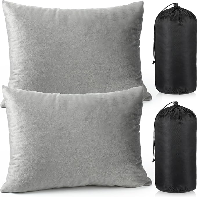 2 Pack Camping Pillow for Sleeping Shredded Memory Foam Travel Pillow with Storage Bag, Compressible Portable Pillow for Outdoor Camp Backpacking Hiking Essential Gear (Grey,Small)