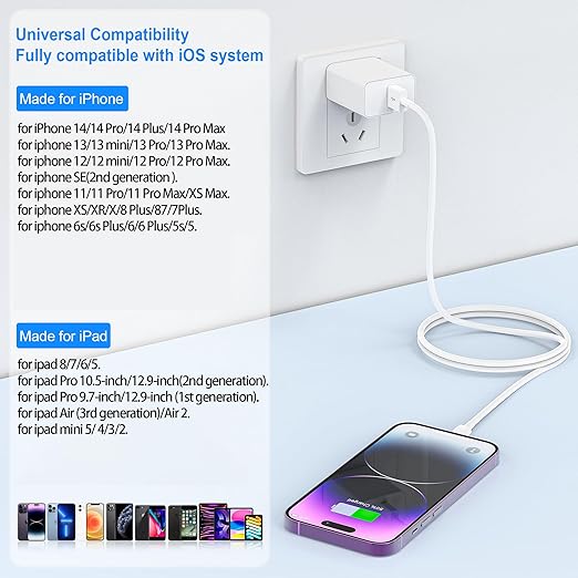 2PACK for iPhone Charger 6FT,Lightning Charging Cable,for Apple Certified Cord for iPhone 14/13/12/11 Pro/X/Xs Max/XR/8 Plus/7/6s/SE/5c/5s,for iPad Air/Mini USB Charge 6Foot