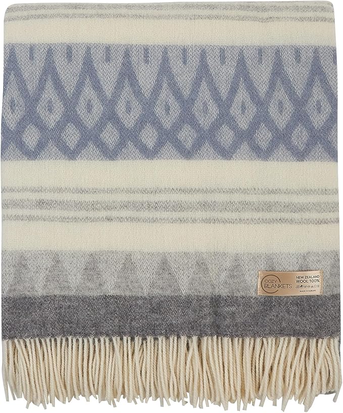 Wool Blanket | 100% Wool from New Zealand | Perfect as a Throw Blanket/Sofa Cover | Virgin Wool Blanket with Fringes in Stripes Designs (140 x 200 cm)