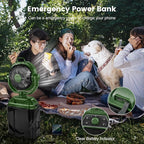 Odoland Portable Camping Fan with LED Light, 30000mAh Rechargeable Battery Operated Oscillating Fan with Remote & Hook, 6L Bucket Misting Fan for Outdoors Patios,Travel,Jobsite, Green