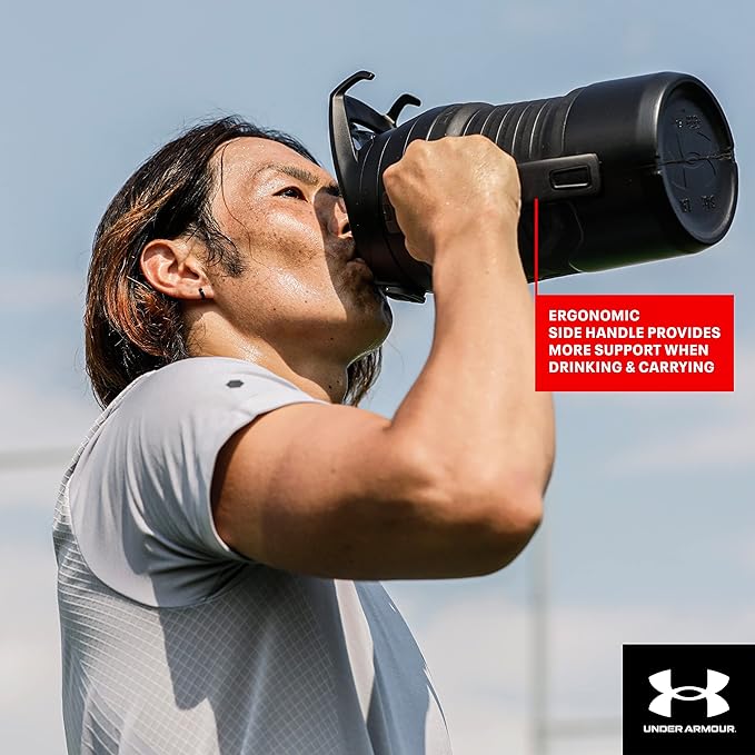 Under Armour Insulated Water Bottle with Handle & Fence Hook, Half Gallon Sports Water Jug, Leak-Resistant & BPA-Free for Baseball, Football & Gym - Breeze Blue/Black, 64oz