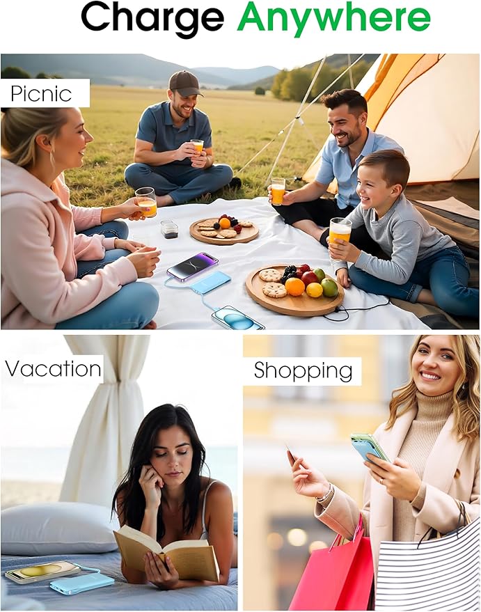 TG90° 2 Pack 10000mAh Power Bank Built-in Foldable AC Wall Plug and Cables,Ultra Slim Compact Cell Phone Fast Charger,External Battery Pack Compatible with iPhone and Android Devices,Black & Blue