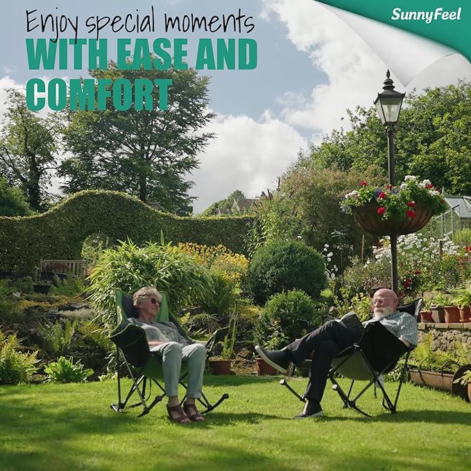 SUNNYFEEL Rocking Camping Chair 2 Pack, Outdoor Oversized Folding Lawn Chair with Pocket, Heavy Duty for Outdoor/Picnic/Lounge/Patio, Portable Camp Rocker Chairs with Carry Bag