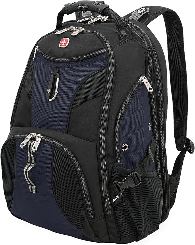 SwissGear 1900 ScanSmart 17” Laptop Backpack Blue/Black – Reflective Tech Backpack with ScanSmart Compartment – Multiple Organizer Pockets & RFID Scan Blocking Technology