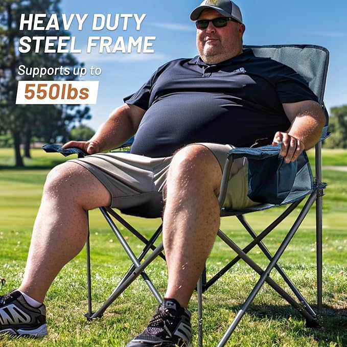 TIMBER RIDGE Oversized Folding Camping Chair for Adults, Support 550 LBS Heavy Duty with Cup Holder Side Pocket for Camp, Lawn, Picnic, Oange, 2 Pack