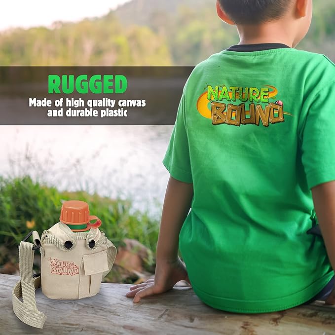 Nature Bound Water Hydration Canteen for Little Kids with Handy Pocket, Adjustable Strap, Snap On Canvas Cover, 16 Ounce Capacity, and Screw-On Lid (for Little Boys and Girls Age 3 and Up)