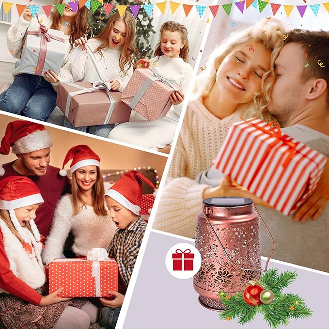 Outdoor Solar Lanterns Hummingbird Decor, Nelyeqwo Waterproof Hanging Solar Lights Gifts for Women Men Metal Lantern Decor for Garden Patio Lawn Porch Backyard Tabletop Pathway Landscape