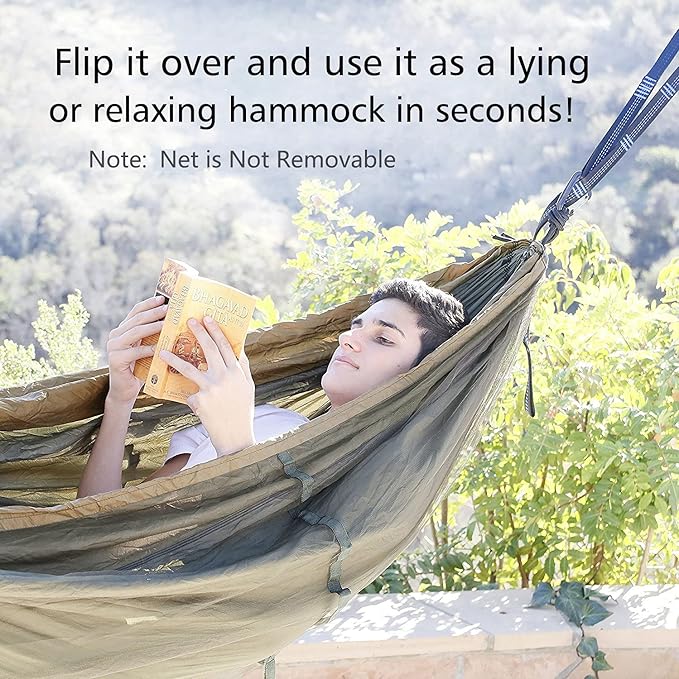Sunyear Camping Hammock, Portable Single & Double Hammock with Net, 2 Person Hammock Tent with 2 * 10ft Straps, Best for Outdoor Hiking Survival Travel