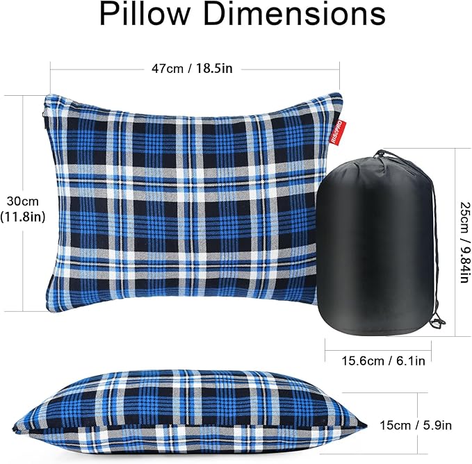 Outdoor Camping Pillow Lightweight, Compressible, Flannel Travel Pillow Cases, Washable Removable Pillow Cover Camping and Backpacking Blue