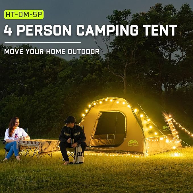 Happy Travel Camping Tent, 4/6 Person Dome Tents for Camping with Rainfly, Waterproof Clip Easy Setup Portable Family Tent with Mesh Windows, 20% More Headroom Backpacking Tents for Camping & Hiking