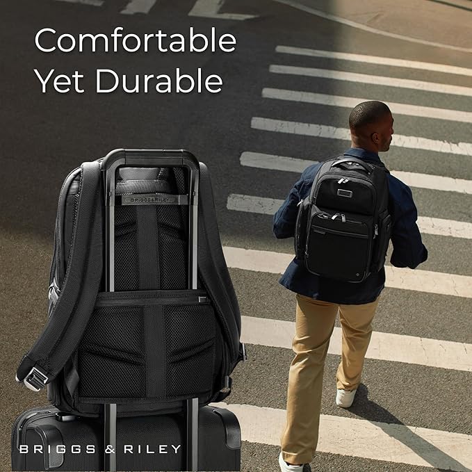 Briggs & Riley Medium Backpack for Women & Men - Laptop Backpack, For Work & Travel, Carry On Size, Lightweight & Durable, Padded Straps, Fits up to 14" Laptop - @work Collection, Black