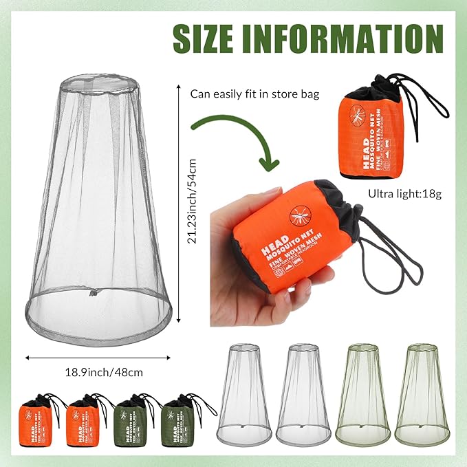 HESTYA 4 Pack Mosquito Bug Net Mesh for Head Mosquito Head Net Face Neck Fly Netting Hood from Insect Bugs Gnats for Outdoor