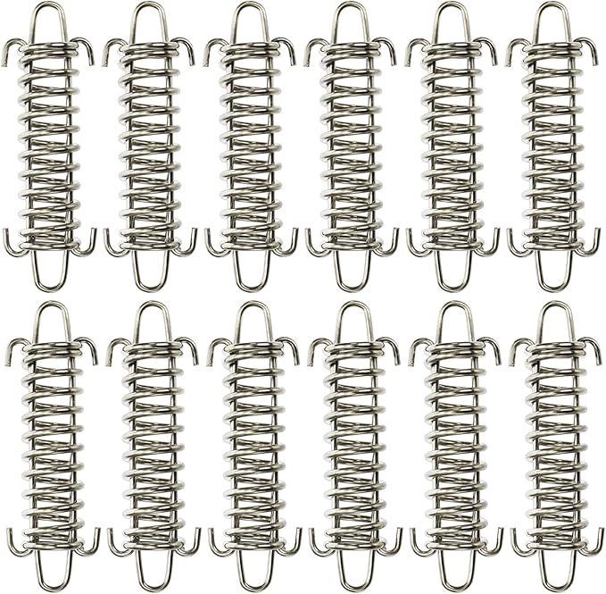 Suwimut 12 Pieces Tent Spring Buckle, Windproof Stainless Steel Rope Tensioner Awning Fixed Hook Buckle, Heavy Duty Tension Springs for Outdoor Camping, Dog Chain, Swing, Hammock Chair, Punching Bag