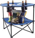 Wakeman Camp Table - Round 2-Tier Folding Table with 4 Cupholders and Carrying Bag - for Camping, Beach, Picnic, Sporting Events, and More Outdoors,Blue