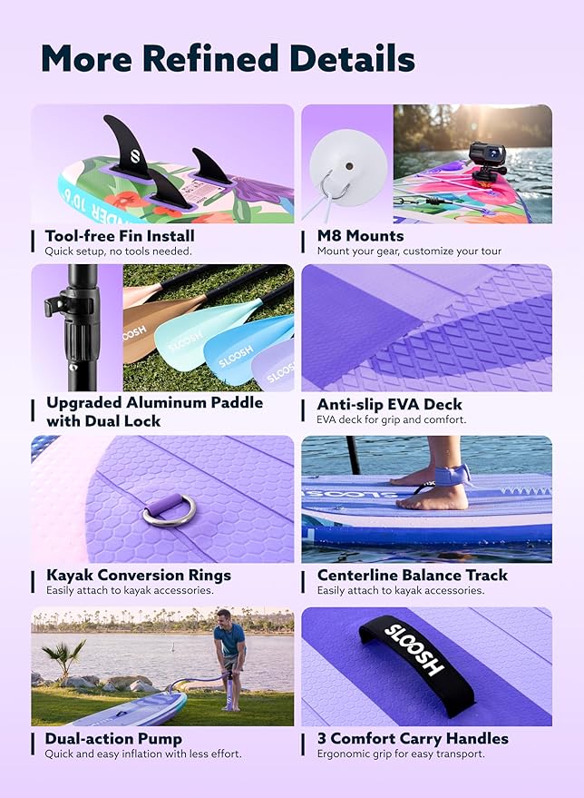 SLOOSH Inflatable Stand Up Paddle Board, 10'6" Inflatable Paddle Boards with Premium Accessories, Non-Slip EVA Deck, Ultra-Light Carry Bag Pump, Meander SUP for Youth & Adults