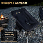 MOON LENCE Portable Camping Chair Plus, Upgraded Comfort & Size, Compact and Lightweight Still, Folding Chair for Backpacking & Hiking, 330Lbs Capacity (Black 2 Pack)