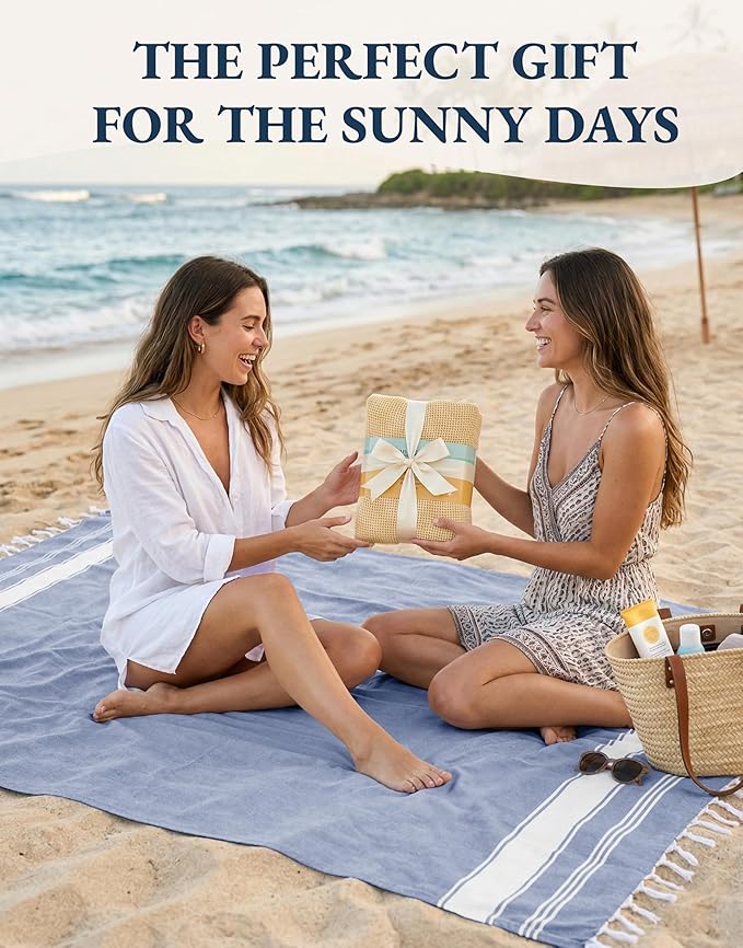 LANE LINEN Turkish Beach Towels, Extra Large Beach Towel, Pre-Washed for Soft Feel, Oversized Sand Free Quick-Dry Pool Towel, Beach Towels for Adults,39" x71" - Forever Blue