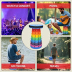 Upgraded Collapsible Stool - Adjustable Height (2.3"-17.3") -Second Fold, Portable Heavy Duty Folding Stool for Adults, 600lb Capacity - Compact to-Go Camping, Fishing, Outdoor Seat (Black)