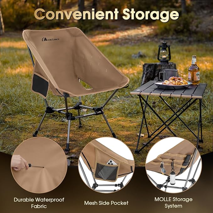 MOON LENCE Portable Camping Chair Plus, Larger & Roomier, Compact and Lightweight Still, Folding Chair for Backpacking & Hiking, 330Lbs Capacity (Desert Rust-2pack)