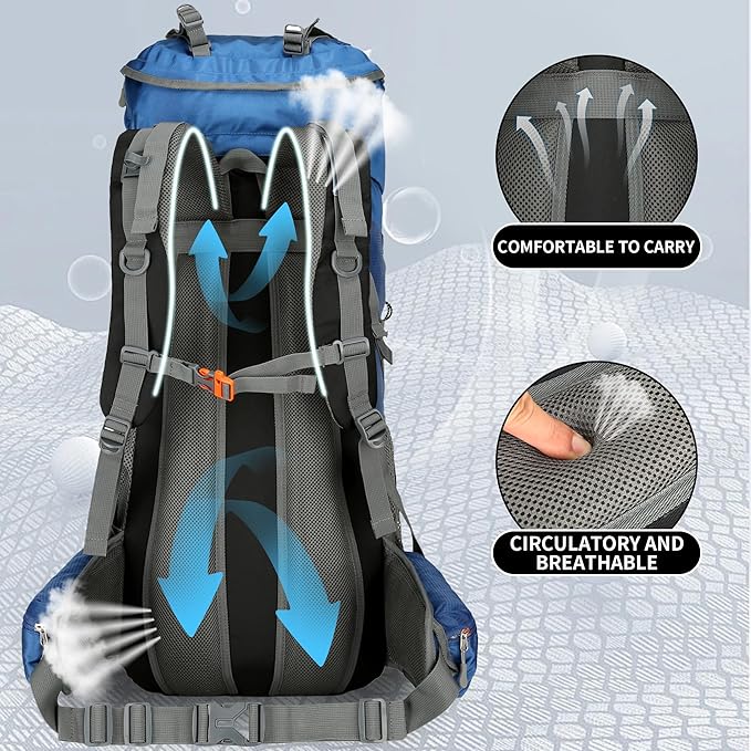 WintMing 75L Hiking Backpack with Rain Cover Waterproof Camping Backpack Shoes Warehouse for Men Women