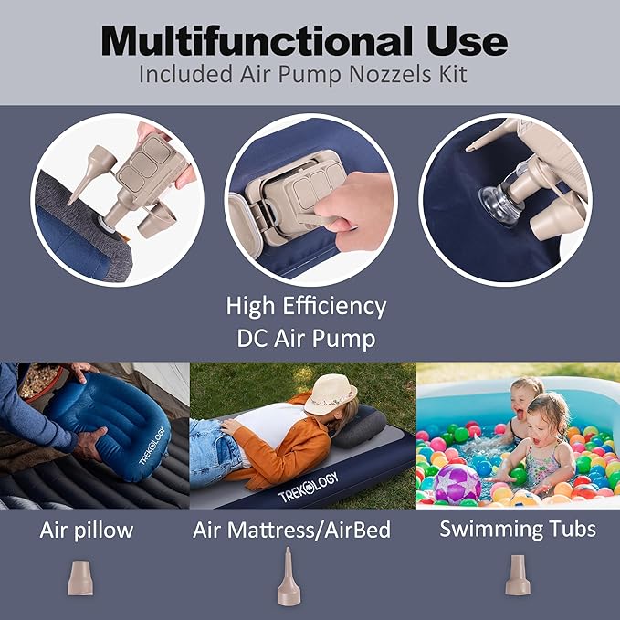 TREKOLOGY Twin Size Air Mattress with Built-in Pump – Quick Inflate Camping Air Bed for Adults & Guests – Durable Blow Up Bed with Electric Pump – Inflatable Mattress - Inflates in Only 90 Seconds