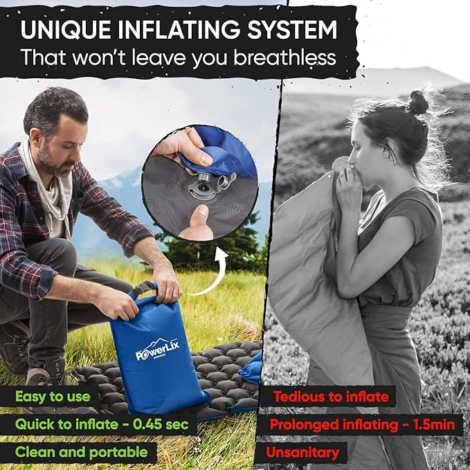 POWERLIX Camping Sleeping Pad - Ultralight Inflatable Camping Mattress Sleeping Mat for Backpacking, Hiking, Compact Lightweight Sleeping Pad for Camping, Inflation Bag/Repair Kit Included