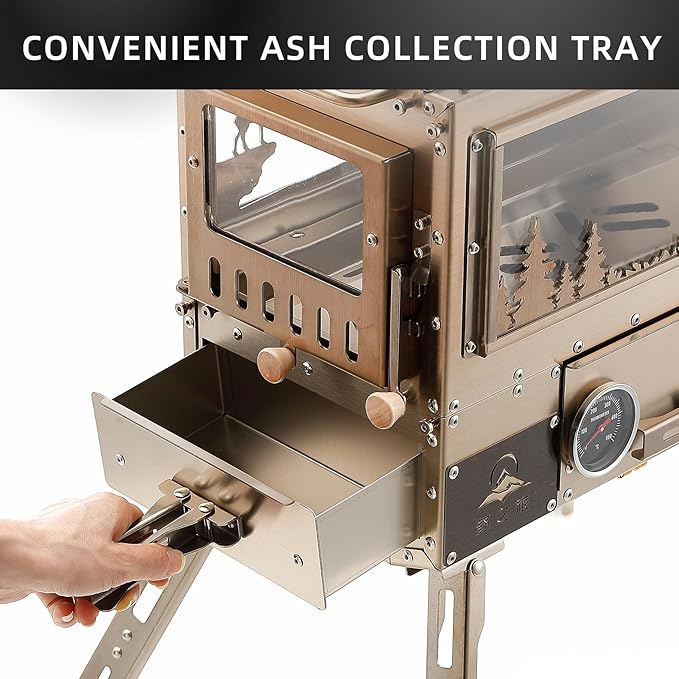 Stainless Steel Portable Wood Burning Stove with Oven & Camping Table, 6 Chimney Pipe for Outdoor Camping, Cooking, Tents, BBQ, Hiking, Fishing, Backpacking