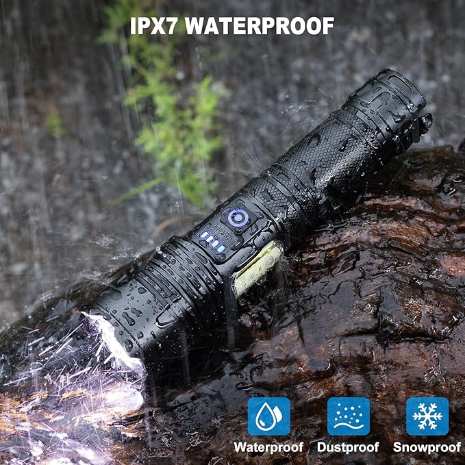 Cinlinso Rechargeable LED Flashlights High Lumens 2 Pack, 90000 Lumen Super Bright Flashlight, 7 Modes with COB Work Light, IPX7 Waterproof Powerful Flash Light for Home, Camping, Emergencies